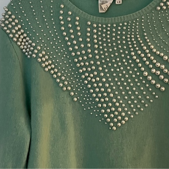 Vintage Mint Green Pearl Embellished Lambswool Angora Franco Valeri Sweater - Picture 3 of 8